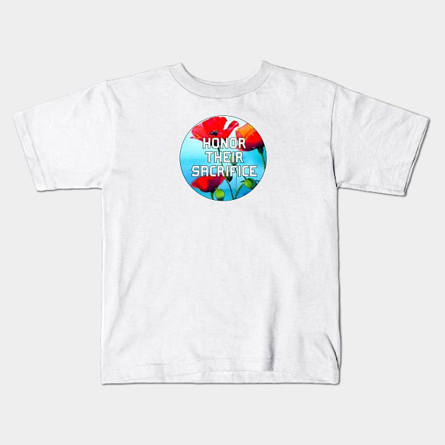 Honor Their Sacrifice Memorial with Red Poppy Flowers Pocket Version (MD23Mrl006d) Kids T-Shirt by Maikell Designs